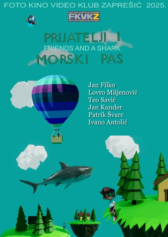 Friends and a shark poster